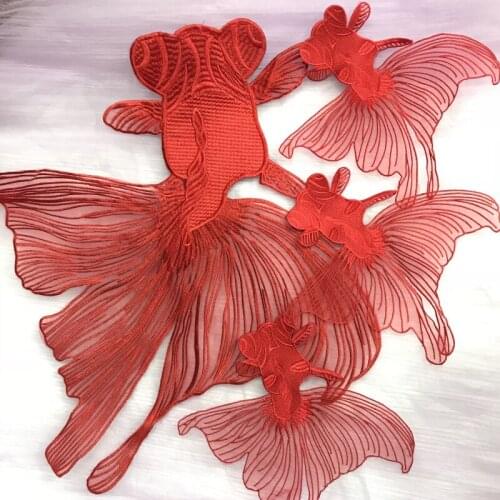 Gold fish Flower Embroidered Applique patches for clothing sewing women skirt fabric patch garment Accessories Diy decoration