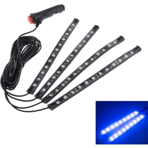 12 LED Car Strobe RGB LED 4 Strip Light Decorative Atmosphere Lamp Interior