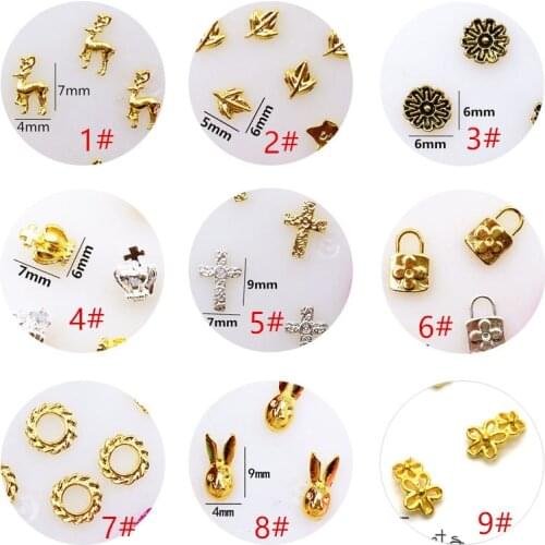 50pcs/pack Japan 3D Nail Art Decoration Metal Nail Accessories Kawaii Flower Cross Nail Deco Parts DIY Charm Alloy Nail Supplies