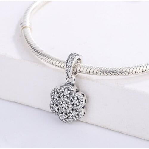 925 Sterling Silver CZ Transparent Zircon Snowflake Shape Pendant Charm Bracelet DIY Jewelry Making For Original Pandora