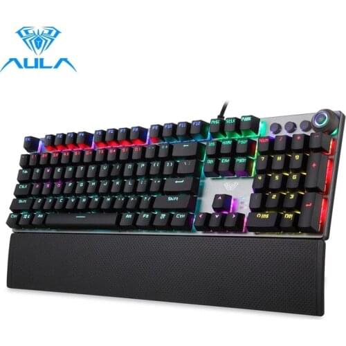 AULA Gaming Mechanical Keyboard 104 Keys Wired Backlit Metal Anti-ghosting USB English Hebrew Russian Spanish Arabic