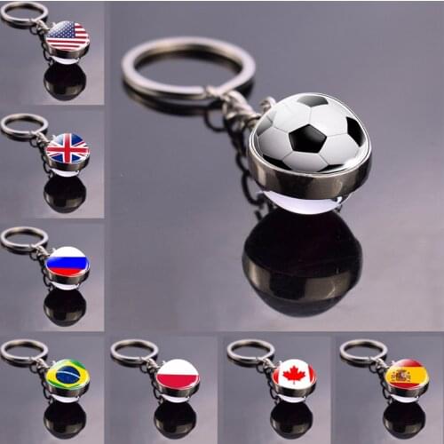 Soccer Keychain Glass Ball Pendant Top World Countries Flag Keyrings Double Side Glass Ball Jewelry National Football Lover Gift
