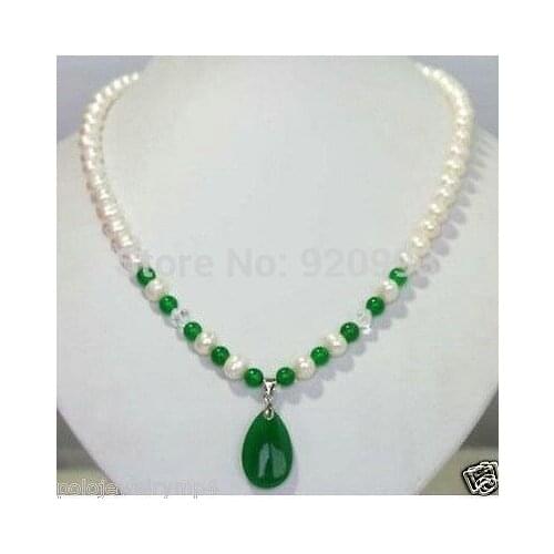 Hot sell Fast SHIPPING Wholesale&FastNew Jewerly White Freshwater Pearl & green jade Pendant Necklace ne