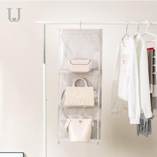 JORDAN&JUDY Hanging Handbag Organizer For Wardrobe Closet Transparent Toys Storage Traveling Foldable Sundries Bag With Hanger