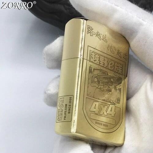 Zorro Kerosene Lighter Pure Copper Brass Carving Car Off-Road Vehicle Pattern Gasoline Lighter Men Gift Outside Tool
