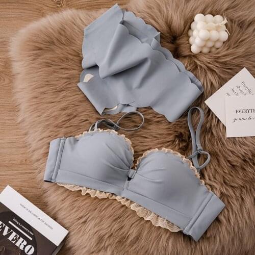 Simple glossy no steel ring upper thin lower thickness lingerie set upper collection breast adjustment type gather bra set