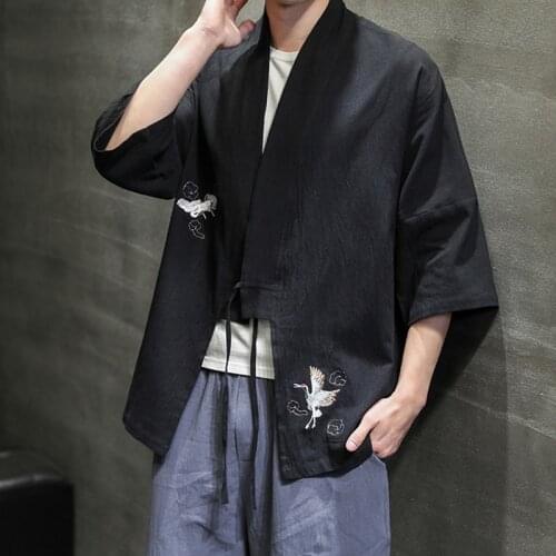 2021 Summer Chinese Style Linen Jacket Hanfu Men Costume Suit Loose Cotton Linen Retro Kimono Cardigan Men Robe Male 30707