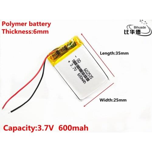 Size 602535 3.7v 600mAh li-ion Lipo cells Lithium Li-Po Polymer Rechargeable Battery For Car DVR Tachograph Bluetooth speaker