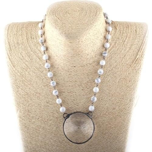 Fashion Bohemian Jewelry White/Black Stone Rosary Big Crystal Pendant Necklaces