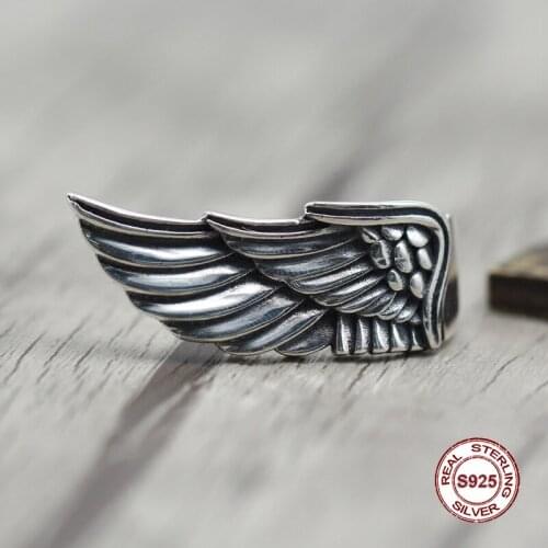 S925 sterling silver men ring Personality retro wings closed ring Punk wind to do the old style Send a gift to love