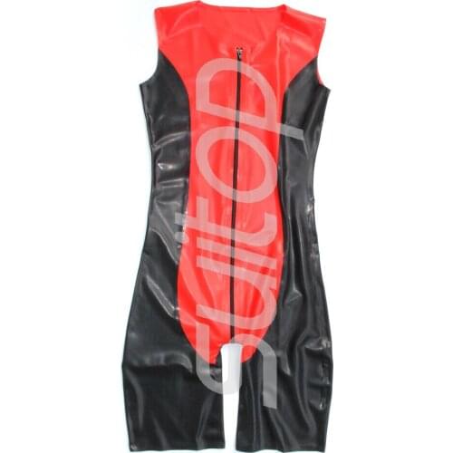 Men 's latex bodysuits with front zip through crotch Suitop