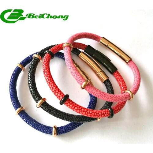 Beichong Black Stingray Leather Bracelet Luxury Thailand Stingray Bangle For Men Jewelry with Stainless Steel Buckle