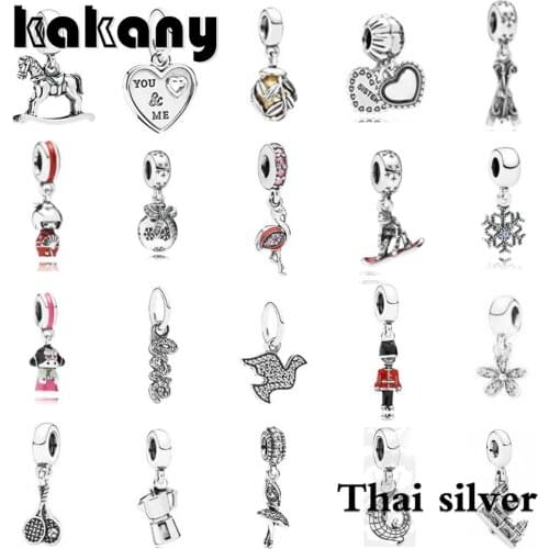 New High-quality Thai Silver Retro Horse Love Ski Soldier Eagle Tennis Racket Castle Snowflake Pendant Limited Collection