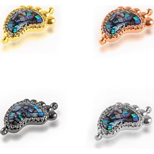 NEW Cute Charm Pave Natural Black Blue Green Abalone Shell Beads Footprint Connector Charms For Jewelry DIY Material