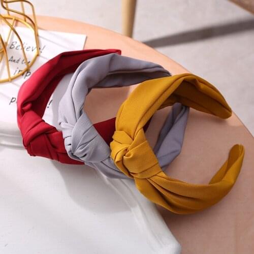 Solid Color Hairband Knot Broadside Hair Hoop for Women Simple Cotton Fabric Cross Girls Make Up Hair Accessories FG028