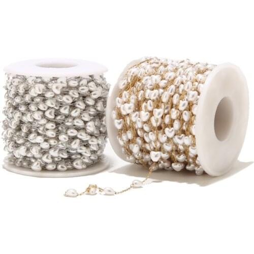 1M/2M Stainless Steel Gold Plated 6mm Width Heart Pearl Chains Charm Link Chain for DIY Love Jewelry Necklaces Making Findings