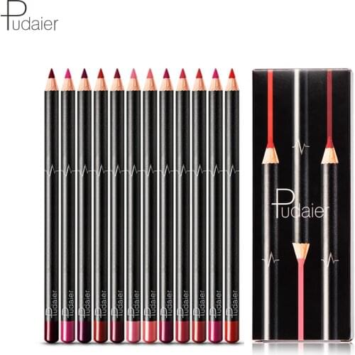Pudaier 12PCS/Set 12Colors Lipliner Set Lip Pencil Waterproof Long Lasting Nude Lip Liner Beauty Cosmetic For Lips Shape Makeup