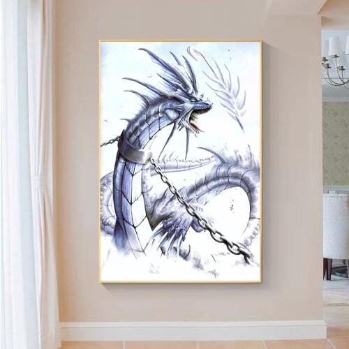 SP065 Silk Cloth Wall Poster fantasy chained ice dragon Art Home Decoration Gift