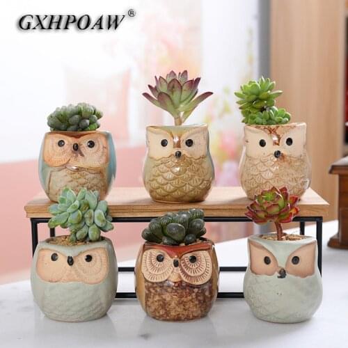 Owl Ceramics Flowerpot Succulents Suit Animal Flower Pots lovely Owl Mini Small Potted Plants Home Decoration Fine Art Ornaments