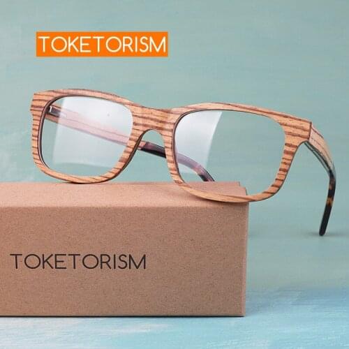 Toketorism vintage wooden glasses frames men women Square Eyeglasses handmade zebra wood gafas with clear lenses 4106