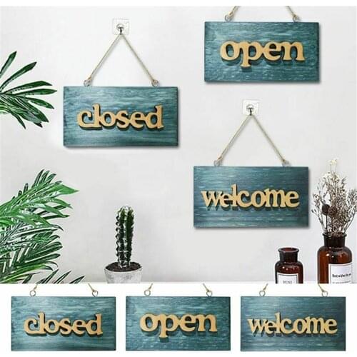 Vintage Wooden Open Closed Welcome Sign Plaque Blue Cafe Shop Door Hanging Sign Sign Type Welcome/open/closed Decoration Crafts