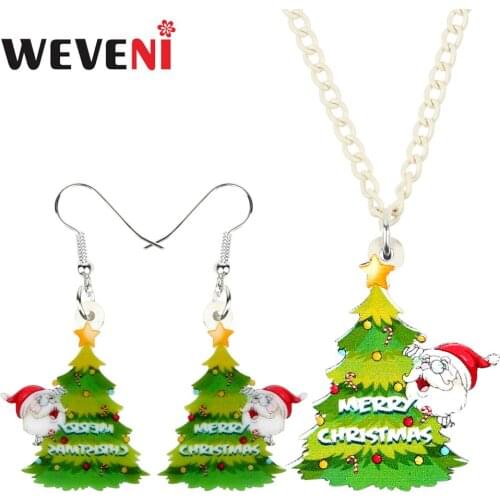 WEVENI Acrylic Christmas Tree Anime Santa Claus Jewelry Sets Necklace Earrings Girl Teens Party Decorations Charm Gift Accessory
