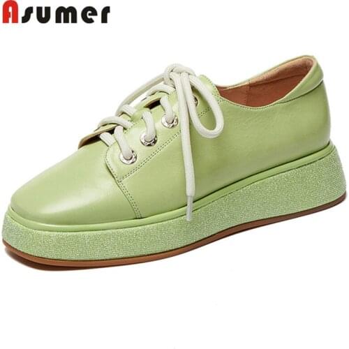 Asumer 2021 Hot Sale Casual Single Shoes Women Genuine Leather Footwear Round Toe Top Quality Flat Platform Shoes Ladies
