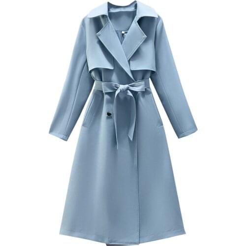 Spring Autumn Korean Style Female Windbreaker Women Elegant Double Breasted Classic Long Trench Coat Belt Chic Abrigo Muje