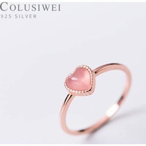 Colusiwei Authentic 925 Sterling Silver Heart Finger Rings for Women Elegant Natural Opals Adjustable BAND for Wedding Jewelry