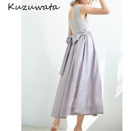 Sleeveless Neck O Knitting Patchwork High Waist Back Bowknot Vestidos 2021 Summer New Women RobeTemperament Dresses