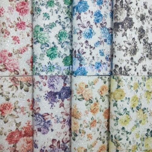 1PC 21X29CM Synthetic Letaher Cuero Sintetico Printed Rose on Glitter Leather For Making Bows Accessories LEOsyntheticoDIY T120A