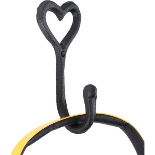 1 PC Cast Iron Wall Mount Hanger Love Heart Coat Hooks Wall Mounted Vintage Hat Bedroom Home Holder Black Hanger Hook