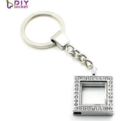 10PCS 30mm Silver Color Square magnetic glass locket keychains DIY charm locket Keyrings High quality Accessories LSFK09