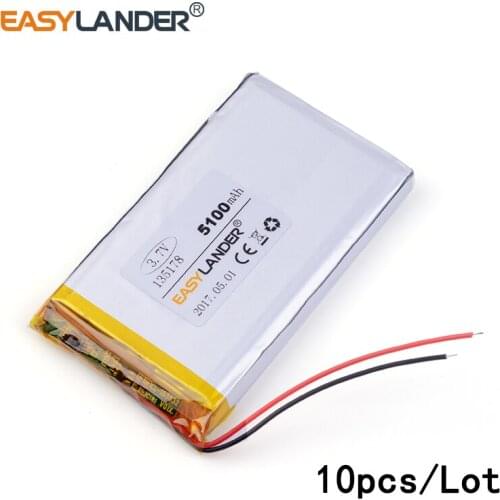 10pcs/Lot 135178 3.7v 5100mAh lithium Li ion polymer rechargeable battery Mp3 MP4 MP5 GPS PSP PAD Mobile Tablet PC power bank