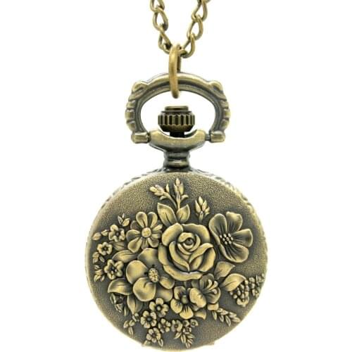 10pcs/lot Steampunk Hexagonal garland flower Quartz Pocket Watch Necklace Christmas cosplay birthday promotion student gift