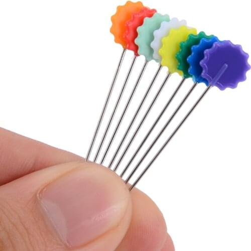 100Pcs/Lot Mixed Color Flower Button Head Pins DIY Sewing Patchwork Positioning Needles Pins Stainless Steel Apparel Accessory