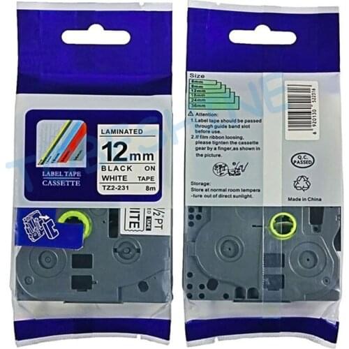12mm Tz 231 Tze231 Black on White Laminated Compatible P touch 12mm*8m tze231 Label Tape Cartridge tz231 tze-231