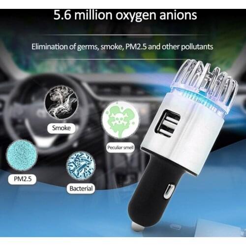 12V Dual USB 2 In 1 Auto Car Fresh Air Anion Ionic Purifier Oxygen Bar Ozone Ionizer Cleaner Vehicle Smoke Remover Air Freshener