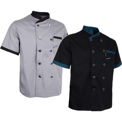 2 Pieces Summer Cotton Breathable Chef Jackets Short Sleeve Chef Tops Cook Coats Work Apparels