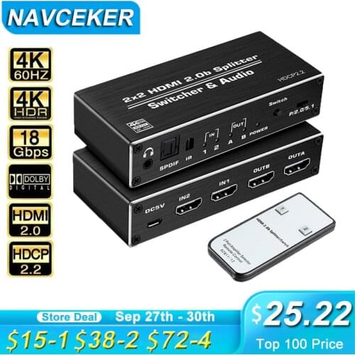 2020 4K HDMI 2.0 Switch 2 in 2 Out 4K@60hz, 2x2 HDMI Switcher Splitter with Optical Toslink SPDIF & 3.5mm Jack Audio Extractor