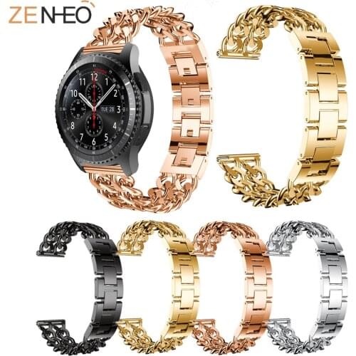 22mm Double Row Denim Chain Alloy Luxury Watch Strap for Samsung Gear S3 for Samsung Galaxy Watch 46mm Bracelet quickly release
