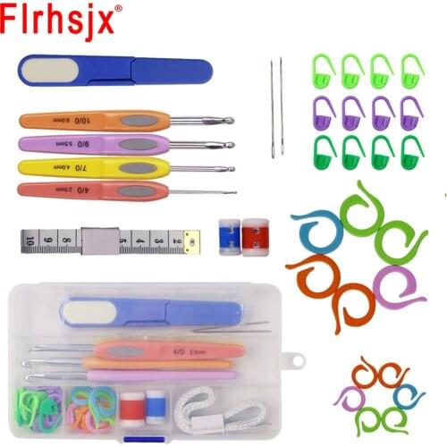 34pcs Knitting Accessories Hand Crochet Hooks Set with Storage Case Plastic Knitting Needles Kit DIY Craft Yarn Weave Tools