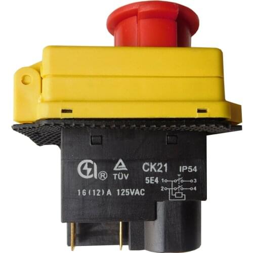 CK21 4Pins Electromagnetic Push Button Switch Emergency Stop Switches for Industrial Machine Tool AC 125V/250V 16(12)A
