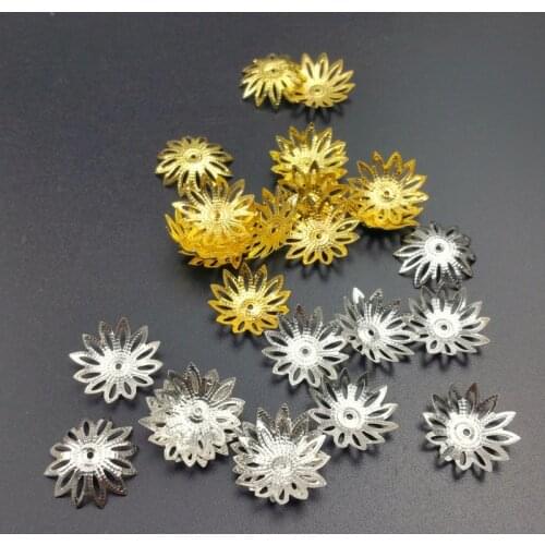 50pcs/lot gold silver tone 18mm Flower Metal Bead Caps DIY Jewelry Material Accessories