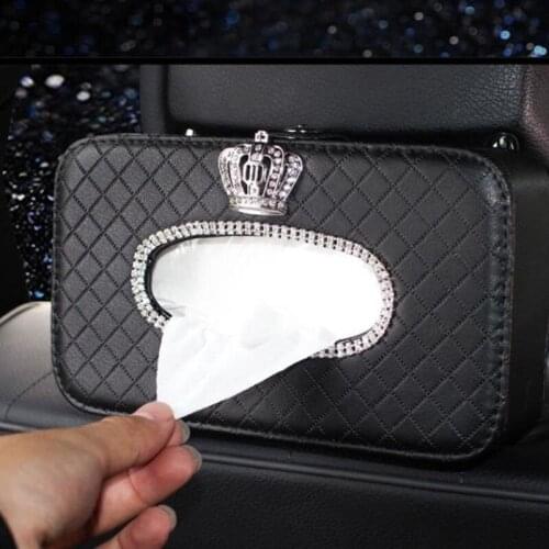 Bling Rhinestones Auto Back Seat Headrest Hanging Tissue Box Crystal Crown Car Sun Visor Tissue Case Paper Towel Bag Cover