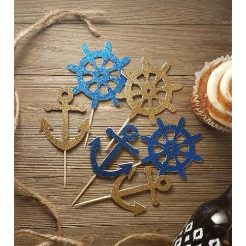 Glitter anchor cupcake toppers Nautical baby shower decor nautical wedding sea party decoration