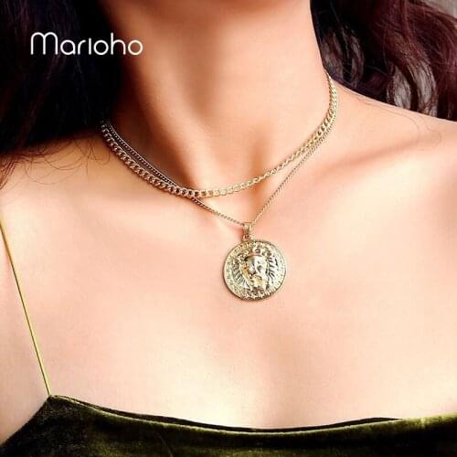 Marioho Simple Lion Multi Layer Necklaces For Women Punk Hip Hop Geometric Choker Necklaces Metal Gold Color Chain Party Jewelry