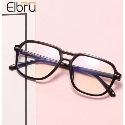 Elbru Double Beam Anti-blue Light Glasses Frame Transparent Color Optical Sepectacles Retro Oversized Computer Goggles Unisex