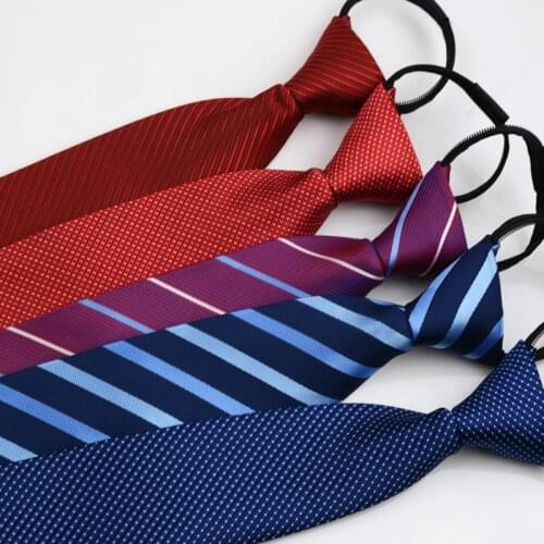 Mens Pre-Tied Necktie Skinny Zipper Ties Red Black Blue Solid Color Slim Narrow Bridegroom Party Dress Neck Ties Gifts