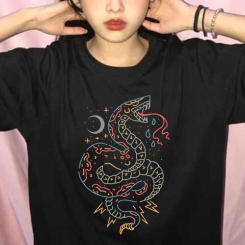 Kawaii colorful moon snake cartoon print Korean chic tops tees Harajuku funny women T-shirt simple ins y2k cute street t-shirts